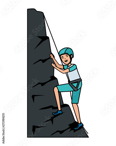 man climbing with rope character