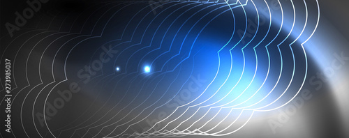 Shiny neon techno template. Neon lines background, 80s style laser rays