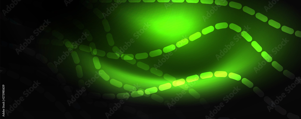 Smoky glowing waves in the dark. Dark abstract background with neon color light and wavy lines. Vector Smoky glowing waves in the dark. Dark abstract background with neon color light and wavy lines. Vector