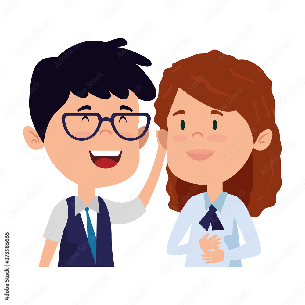 happy little students couple characters happy little students couple characters