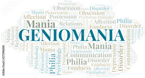 Geniomania word cloud. Type of mania, made with text only.