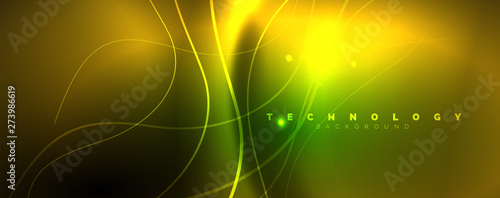 Shiny neon lines template - northern lights glowing blur lines. Futuristic style glow neon 80s disco club or night party techno template