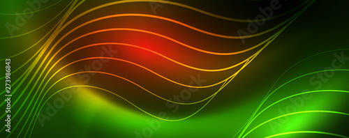 Shiny neon lines template - northern lights glowing blur lines. Futuristic style glow neon 80s disco club or night party techno template
