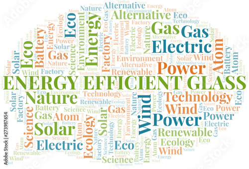 Energy Efficient Glass word cloud. Wordcloud made with text only.