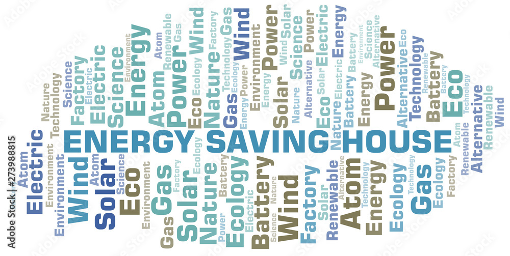 Energy Saving House word cloud. Wordcloud made with text only.
