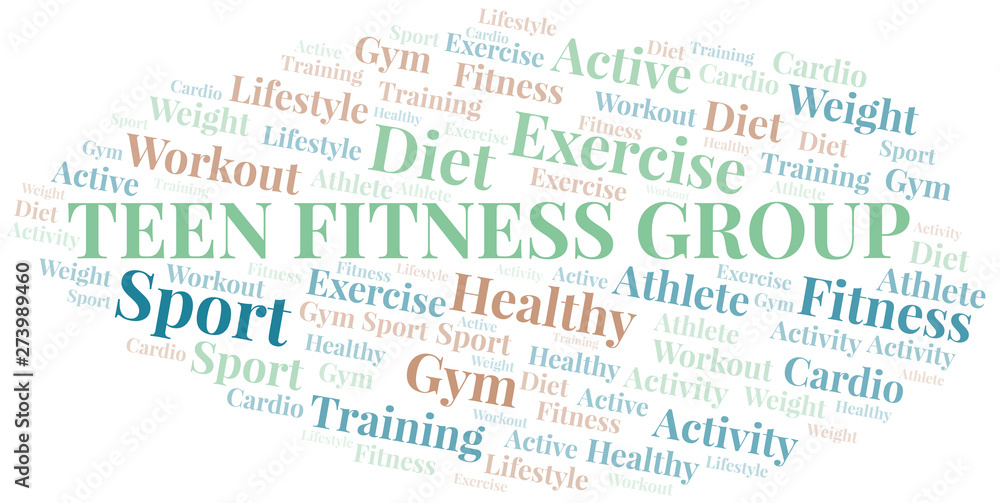 Teen Fitness Group word cloud. Wordcloud made with text only.