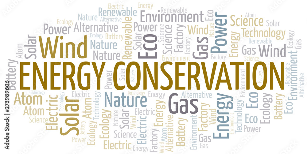 Energy Conservation word cloud. Wordcloud made with text only.