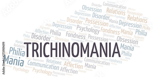 Trichinomania word cloud. Type of mania, made with text only.