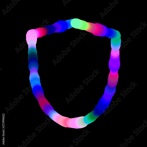 Abstract luminance shield frame. Isolated on black background. Vector colorful illustration.