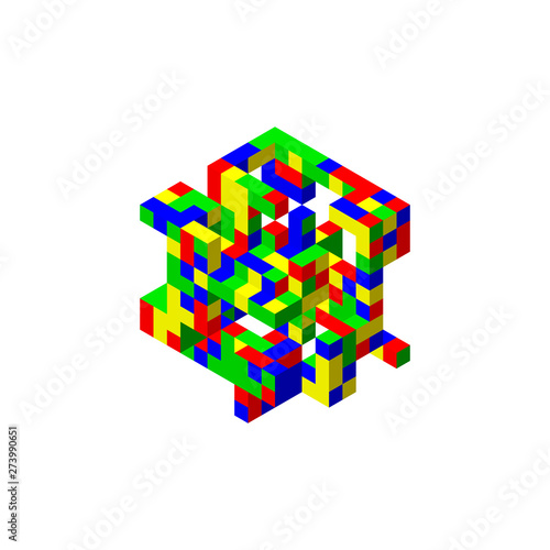 Abstract 3d construction. Isolated on white background. Vector colorful illustration.