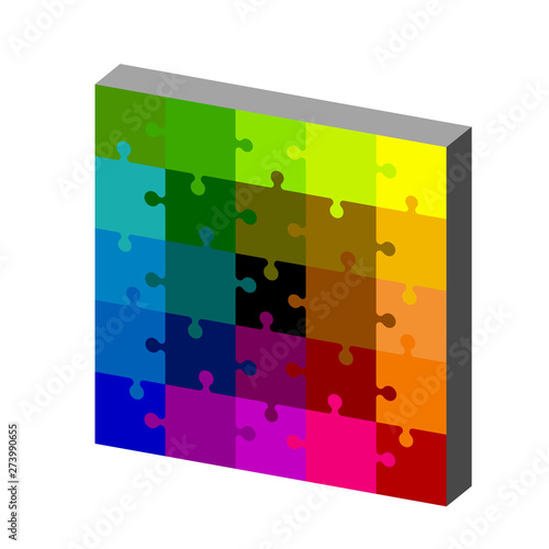 Jigsaw puzzle. Isolated on white background. 3d Vector colorful illustration. Dimetric projection.