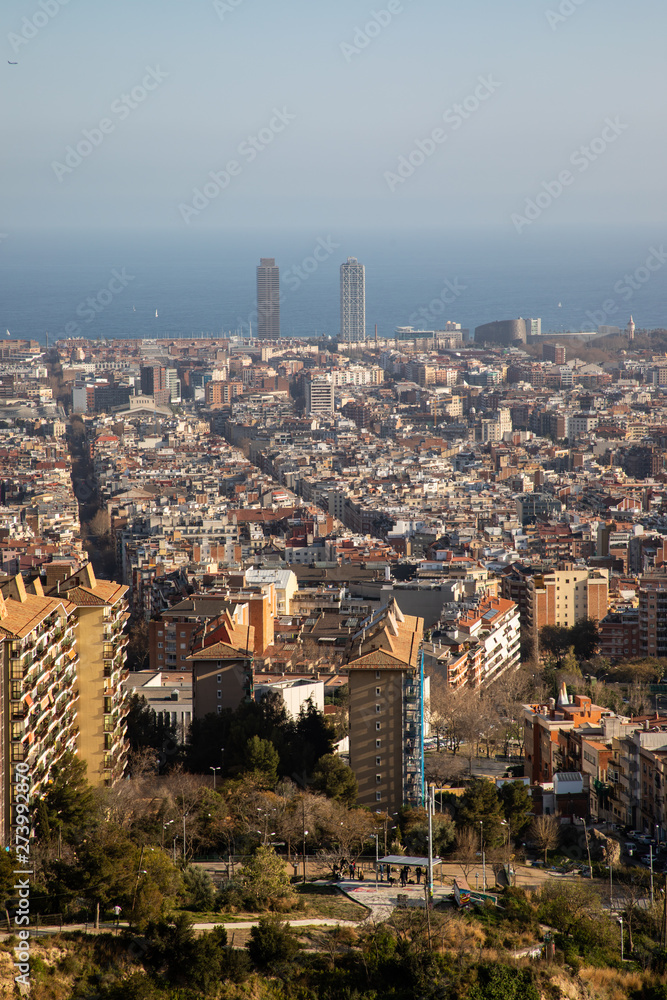 Views of the city of Barcelona and the Mediterranean sea