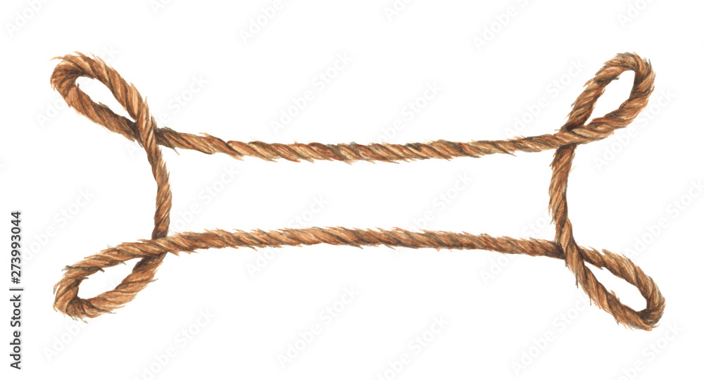Watercolor painting of Brown rope frame on white background. Nautical style. Watercolor painting of Brown rope frame on white background. Nautical style.