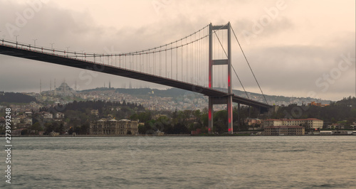 Sunset shot of Bosporus Bridge  Ortakoy district  Istanbul Turkey