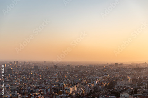 Views of the city of Barcelona during sunset