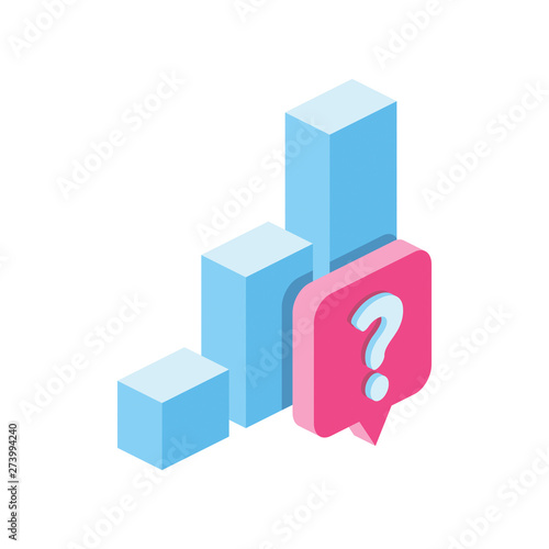 Question dialogue chart, 3d vector icon isometric, pink and blue colors, minimalism illustrate
