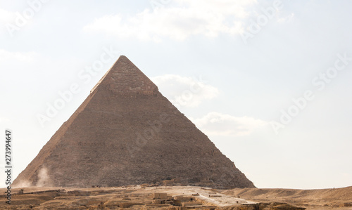 View of the great pyramid of Pharaoh Khafre  sand covered area of Giza complex