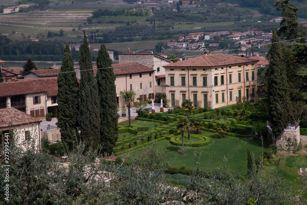 Villa Spinosa from the hills of Negrar di Valpolicella, Italy. Construction of the eighteenth century with an Italian garden.