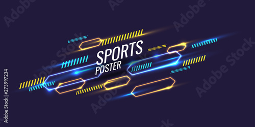 Abstract geometric background. Neon sports poster with the geometric figures.