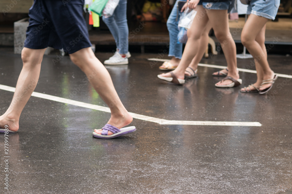 People are walking, shopping in Thailand Bangkok Chatuchak Weekend market.