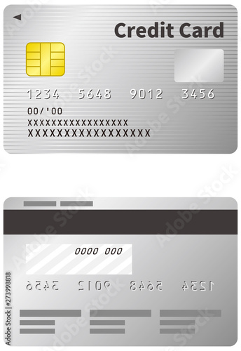 クレジットカードのイメージイラスト（シルバー）（表裏）