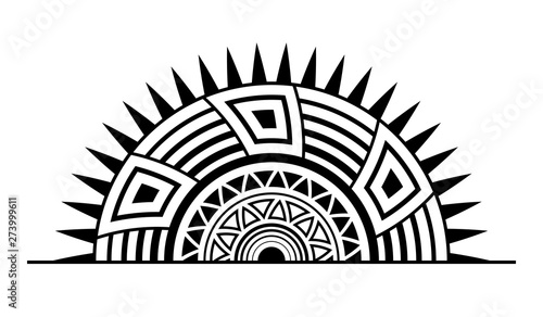 Abstract ornament. Isolated ethnic symbol. Stylized rising sun symbol. Geometric elements.