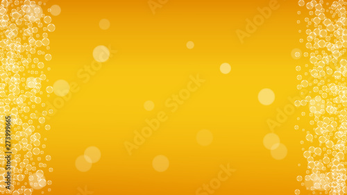 Beer foam. Craft lager splash. Oktoberfest background. pub banner layout. Bubbly pint of ale with realistic white bubbles. Cool liquid drink for Golden glass with beer foam.