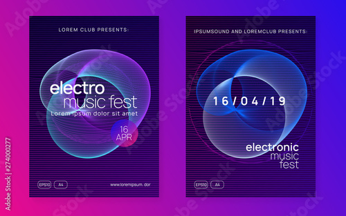 Gradient party flyer. Dynamic fluid shape and line. Energy discotheque brochure set. Gradient party flyer. Electro dance music. Electronic trance sound. Club dj poster. Techno event.