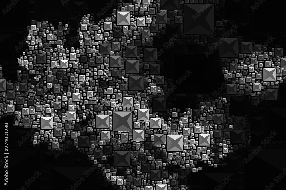 Obraz premium Abstract background with geometric design. Digital futuristic element. Technology. Macro flower cactus. Floral wallpaper. Black and white, monochrome. Dark background. Color palette.