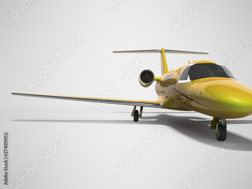 Concept turbocharged private plane 3D render on gray background with shadow photo