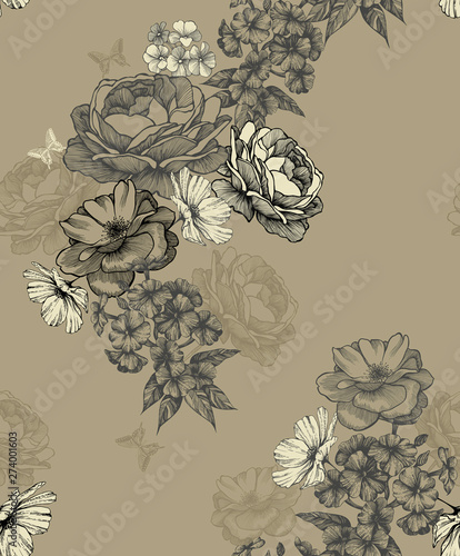 Wallpaper Mural Seamless floral background, seamless wallpaper. Vector illustration. Torontodigital.ca