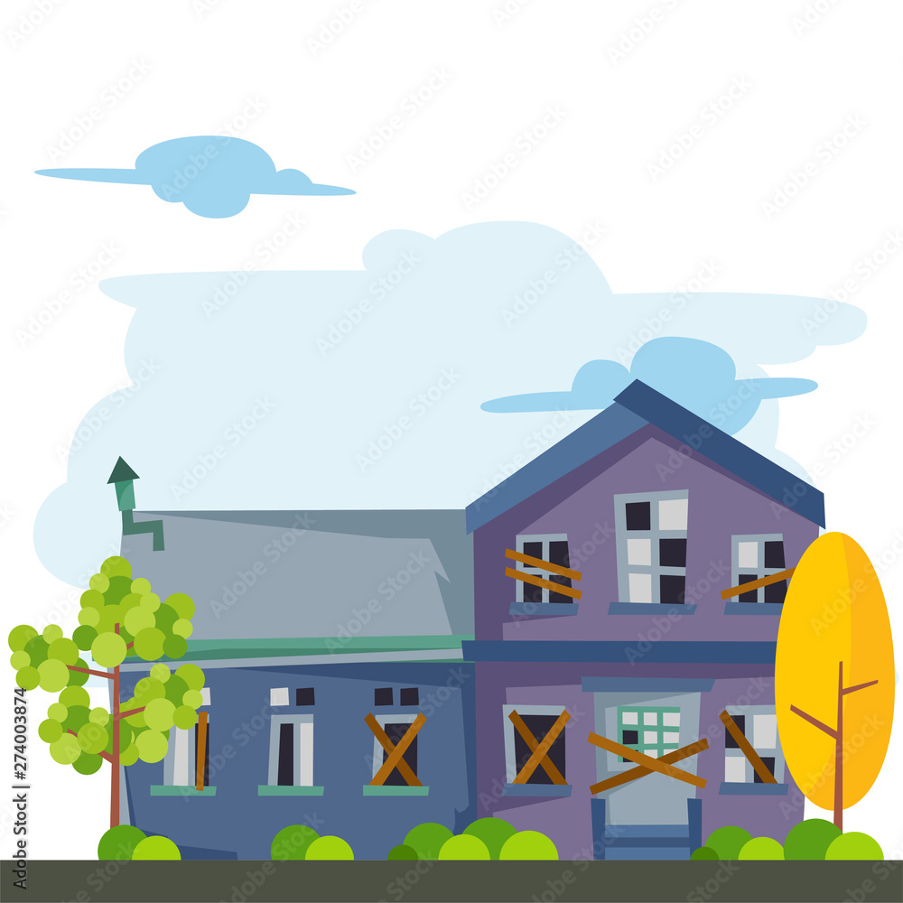 Illustration of old house with many broken windows Illustration of old house with many broken windows