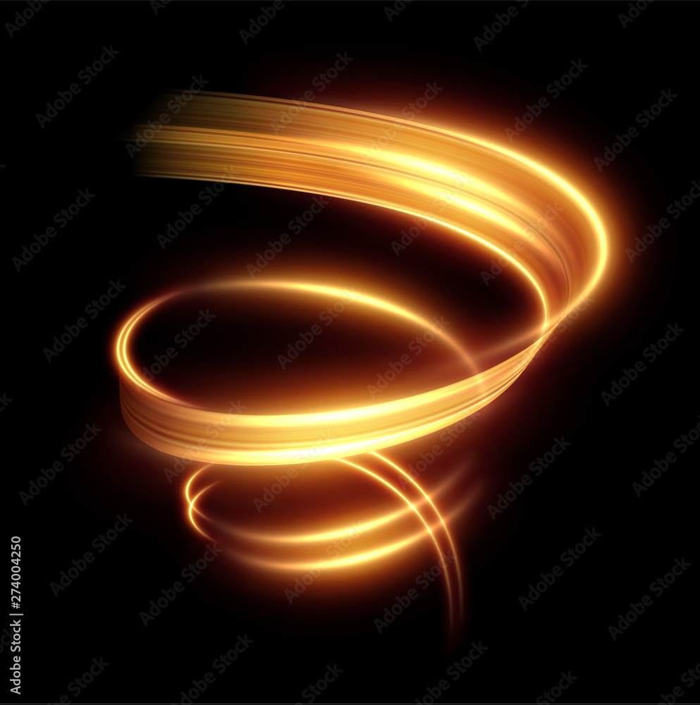 Golden shiny light trail lines vector background. EPS10
