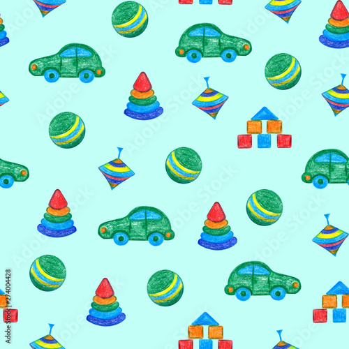 Baby toys seamless pattern. Illustration of hand drawing.