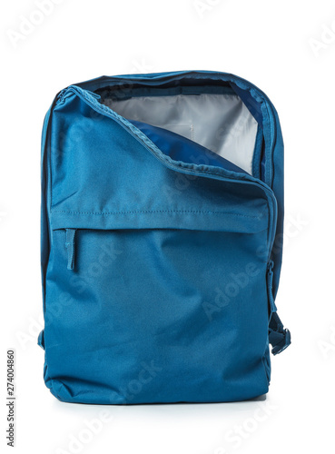 Empty school backpack on white background photo