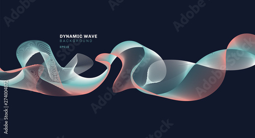 Abstract technolog with dynamic waves lines on dark blue background.