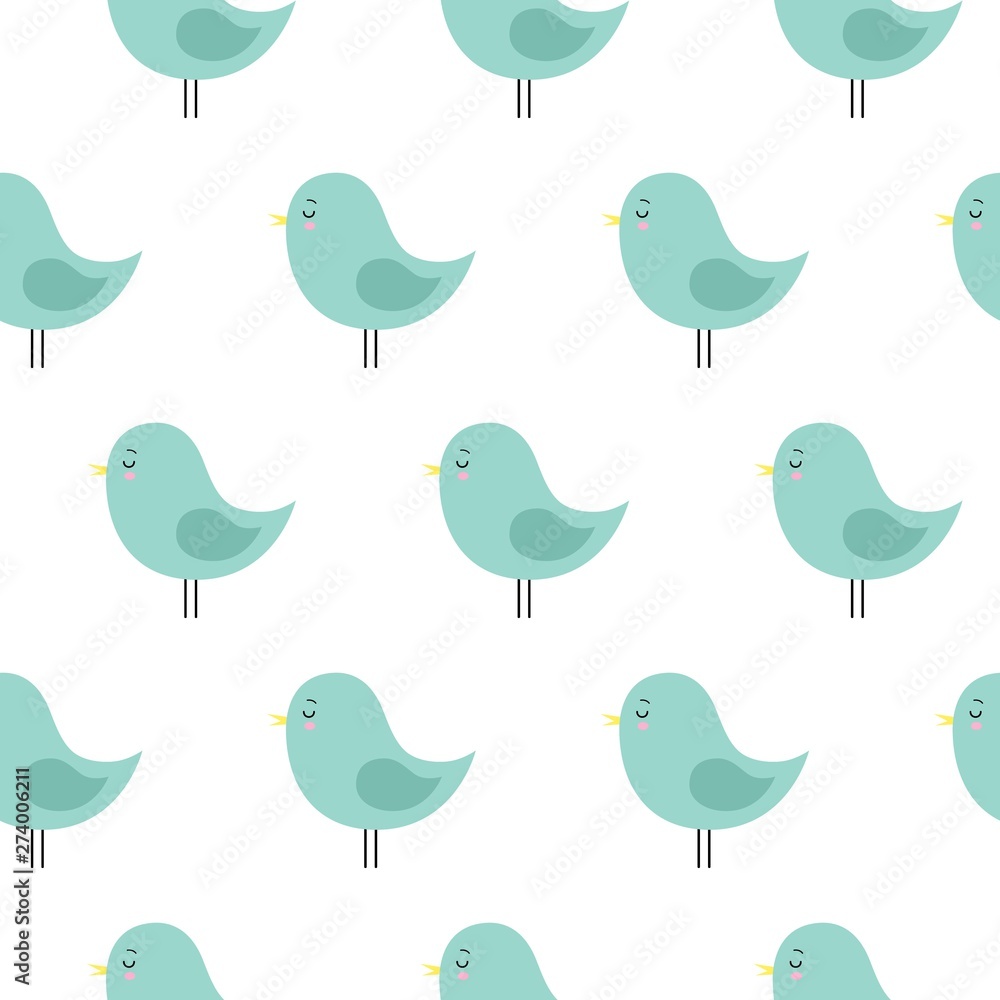 Cute green birds on white background seamless texture