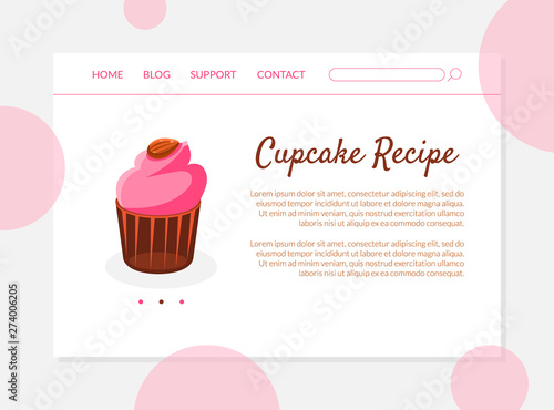 Cupcake Recipe Banner  Landing Page Template with Place for Text  Culinary Blog  Master Class Vector Illustration 