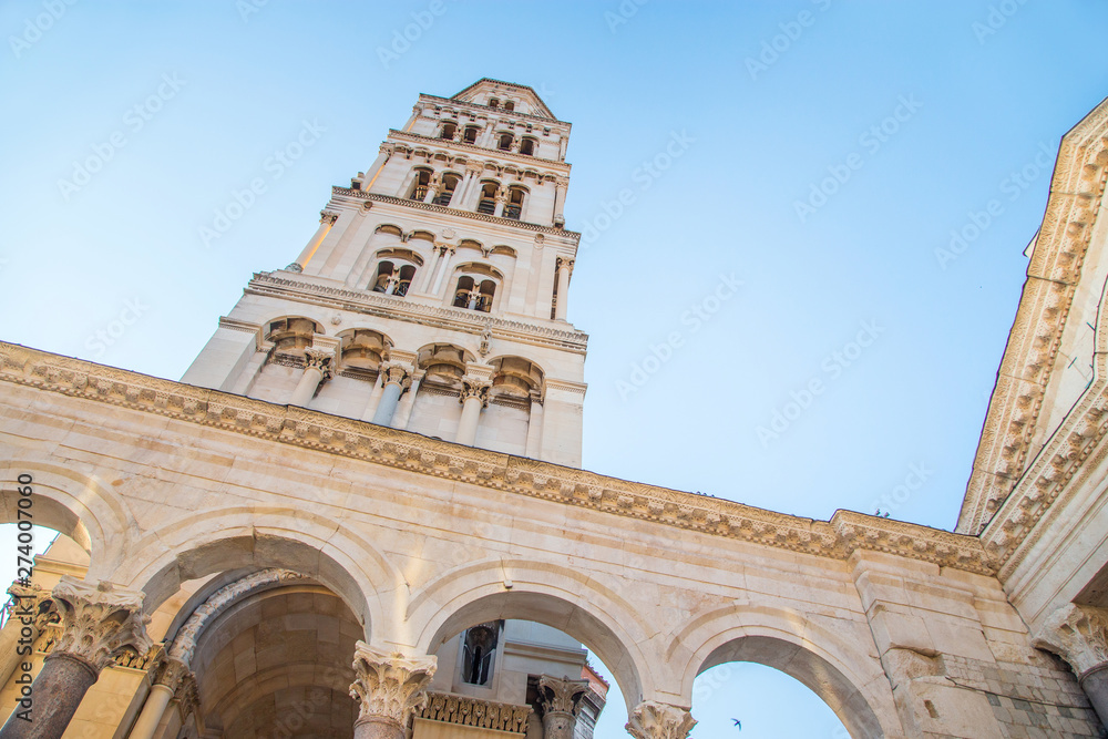 City of Split, Croatia, cathedral tower in Roman emperor Diocletian palace, UNESCO site
