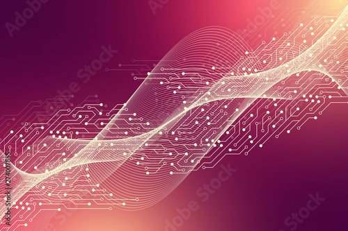 Computer motherboard vector background with circuit board electronic elements. Electronic texture for computer technology, engineering concept. Motherboard computer generated abstract illustration