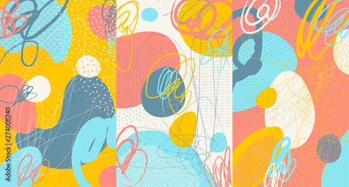 Creative doodle art header with different shapes and textures. Collage. Vector