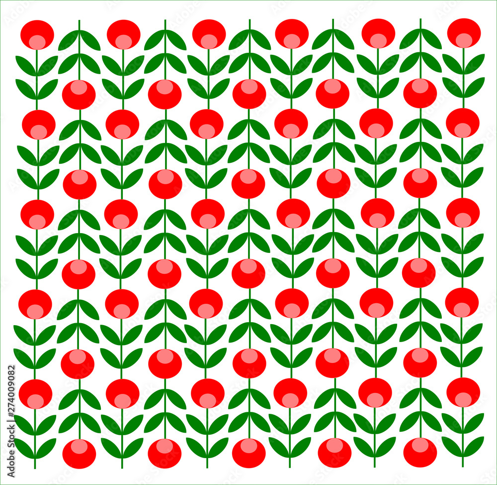 Abstract retro pattern of flowers and leaves in Red and Green color on white, Christmas decoration Abstract retro pattern of flowers and leaves in Red and Green color on white, Christmas decoration