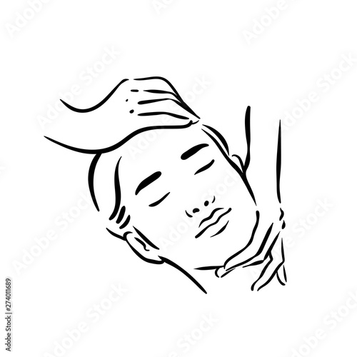 Vector hand drawn illustration of spa face massage for woman on white background