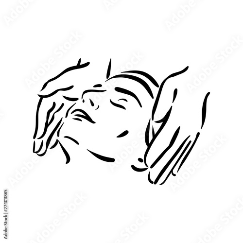 Vector hand drawn illustration of spa face massage for woman on white background