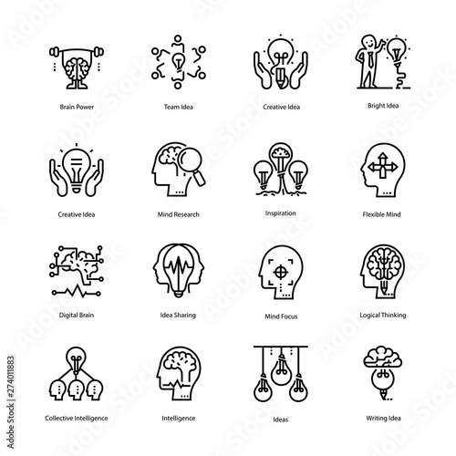 Inspiration and Brain Line Icons