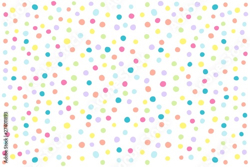 Abstract white background with multicolor polka dots. Raster graphics.