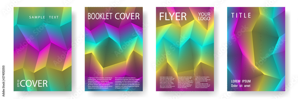 Broken lines gradient report cover templates vector set. Rainbow geometric texture cover pages Broken lines gradient report cover templates vector set. Rainbow geometric texture cover pages