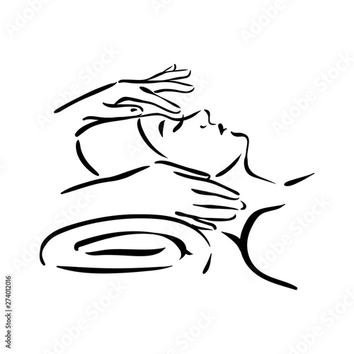 Vector hand drawn illustration of spa face massage for woman on white background
