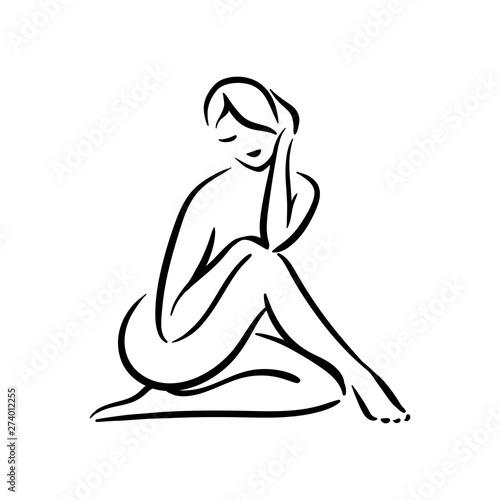 Vector hand drawn illustration of woman figure on white background