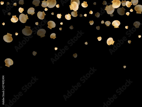 Gold seashells vector, golden pearl bivalved mollusks.